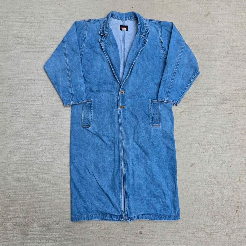 Vintage Denim Duster Jacket Oversized Long Coat Western Blue 90s Grunge One Size